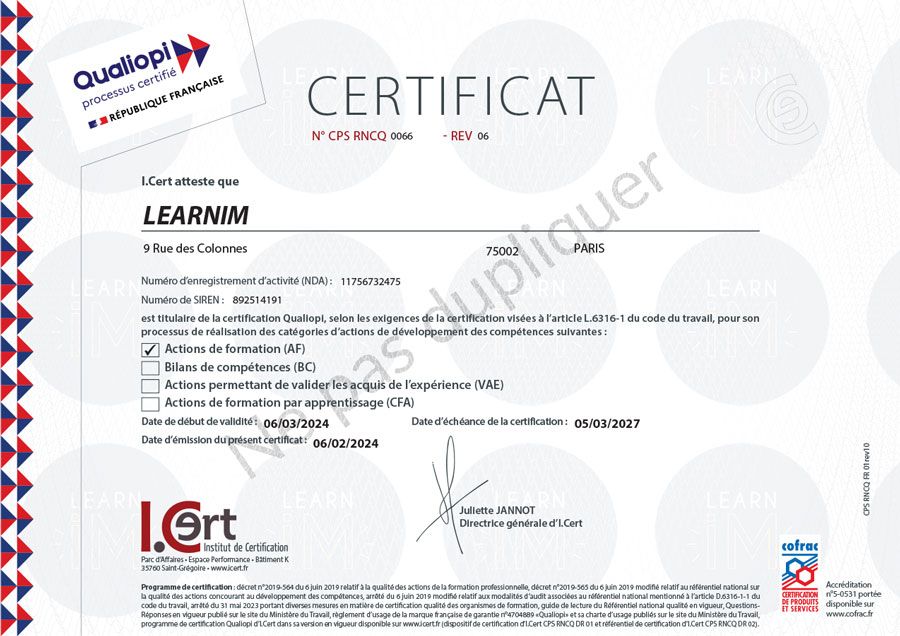 Certificat Qualiopi LEARNIM